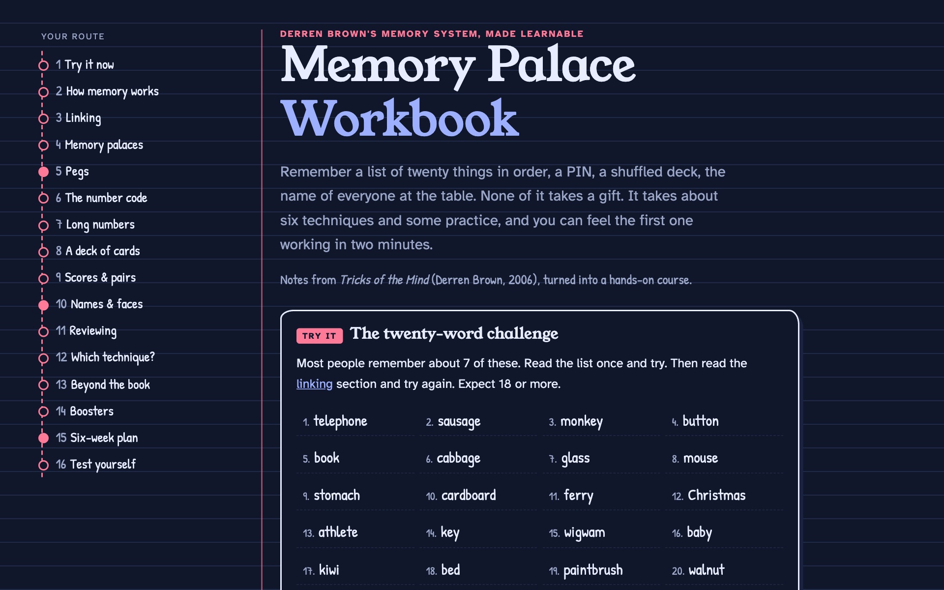 The Memory Palace Workbook, published with GitHub Pages